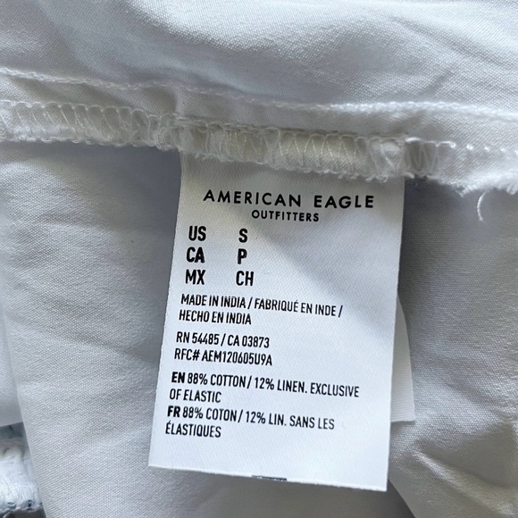 AE Linen Blend V-neck Blue White Pinstripe Tiered Ruffle Mini Dress - Picture 11 of 11